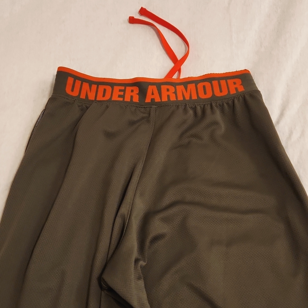 Under Armour Olive Green Track Pants with Orange Accents - Picture 4 of 5
